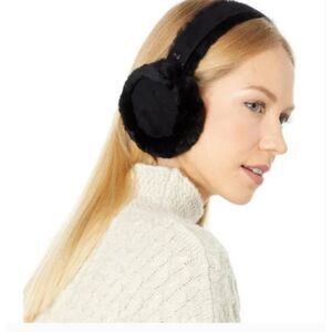 UGG Shearling Suede Leather Earmuffs Black Winter Cold Weather Ear Warmers